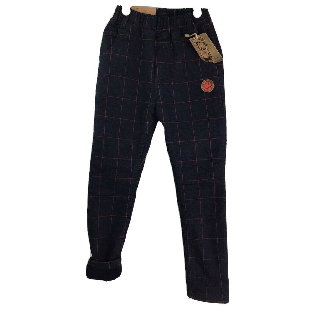 Yiyi fashion lined Pants Boys Blue Plaid Chino Casual Pants Kids sz4